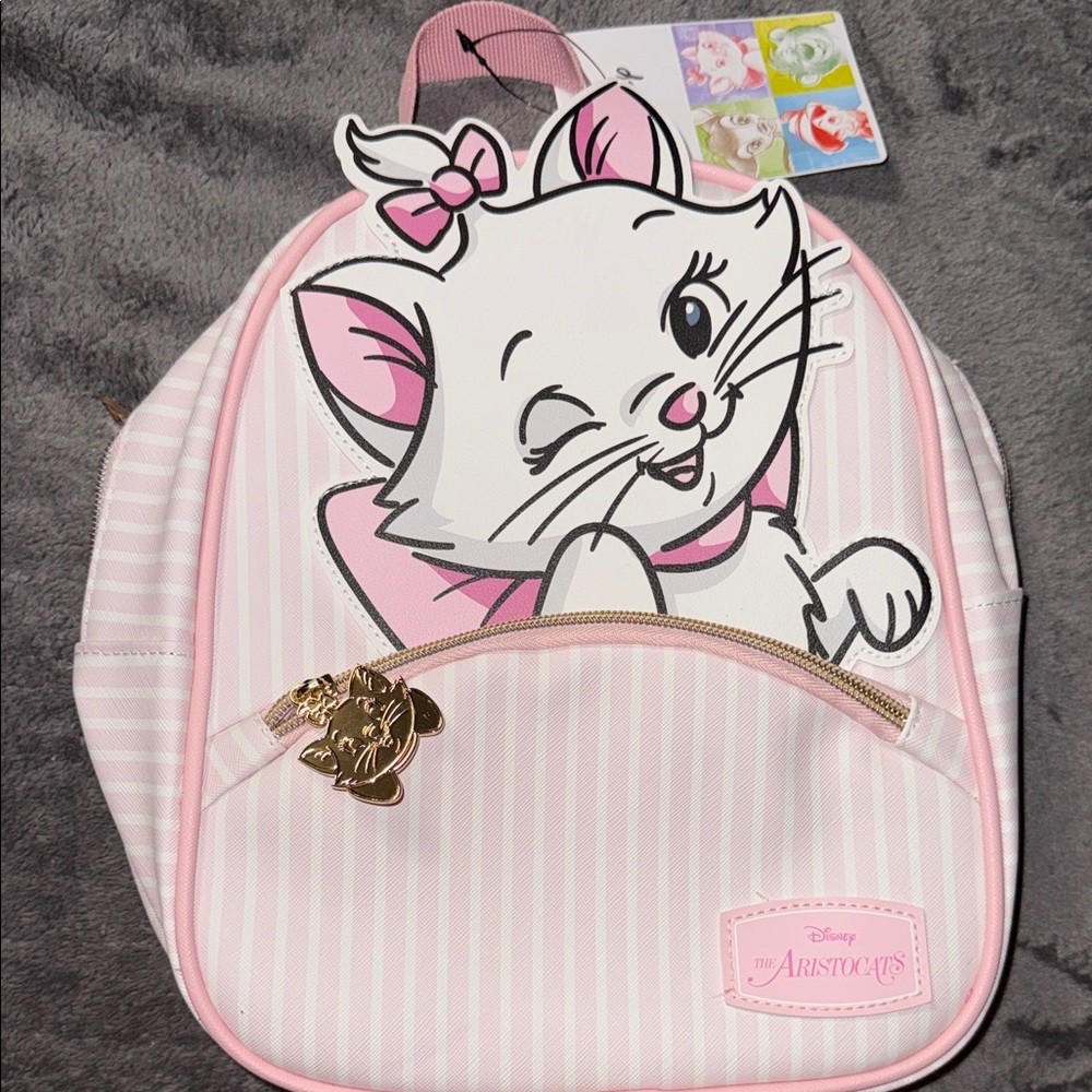 Disney Pink and White Marie Backpack with Gold Zipper Charm